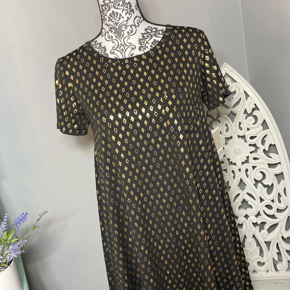 Lularoe Carly Dress Elegant Collection Black w/ Gold Shimmer Size XS NWT - Picture 3 of 10